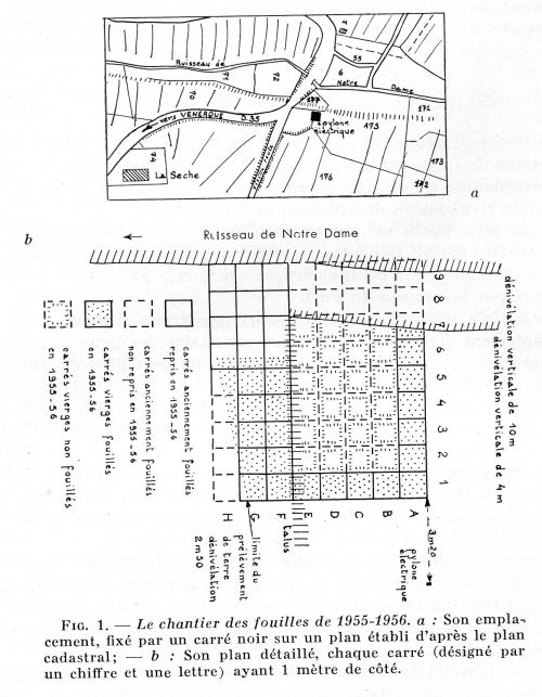 Plan du chantier des fouilles de l'Infernet en 1956