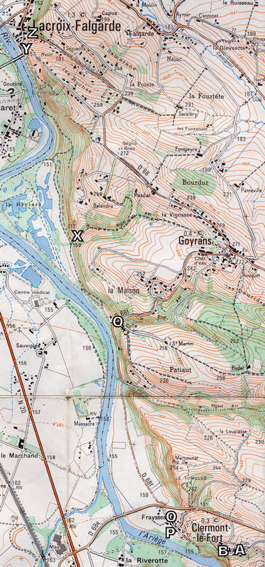 Carte topo montrant Clermont-le-Fort et Lacroix-Falgarde